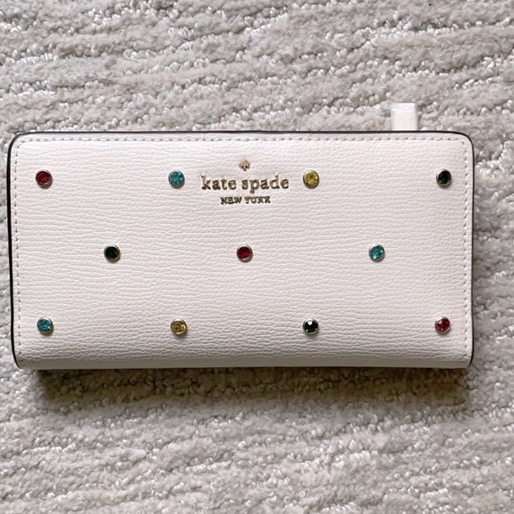 NWT Kate Spade Darcy Large Slim Bifold Leather Embellished Wallet - Picture 2 of 9